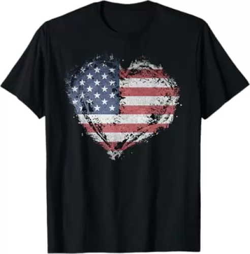 Vintage USA Heart Shape American Flag Stylish Design T-Shirt