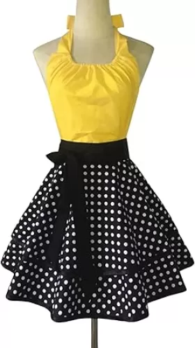 Violet Mist Cute Vintage Aprons for Women Sexy Yellow Polka Dot Retro Aprons Girls Ladies 50s Apron Christmas Apron Lovely kawaii Adjustable Cooking Kitchen Apron for Housewife Waitress Mother