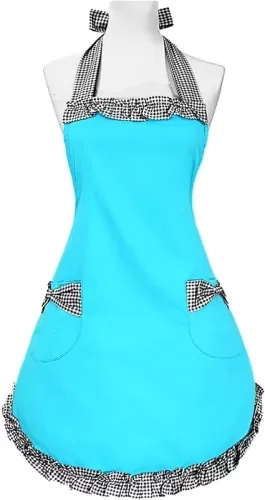 Violet Mist Lovely Retro Cute Aprons for Women with Pocket Blue Grey Vintage Aprons for Girls Ladies Ruffle Frilly Christmas Apron Kawaii Cotton 50s Maid Kitchen Aprons for Cooking Baking Mothers Gift