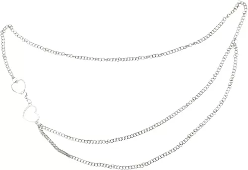 Waist Chain Belt for Women Fashion, Silver Waist Chain, Heart-Shaped Charm Design, Elegant and Fashionable, Suitable for Matching Dresses, Jeans, Country Concert Clothing