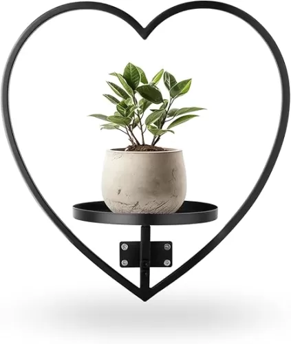 Wall Plant Holder Heart Shape Metal Hanging Planters Picture Framed Plants Hanger Shelf Indoor Wall-Mounted Flower Display Rack for Home Ornament Decor