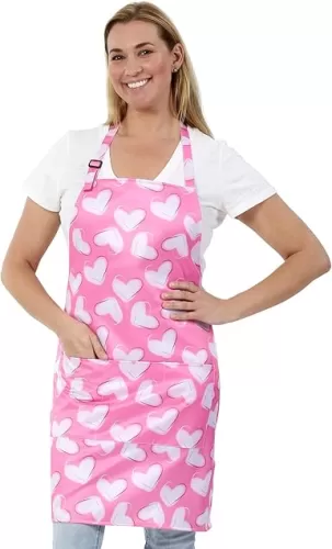 Waterproof Pink Hearts Bib Apron for Spring for Kitchen Baking Cooking Hair Stylists Cosmetologists