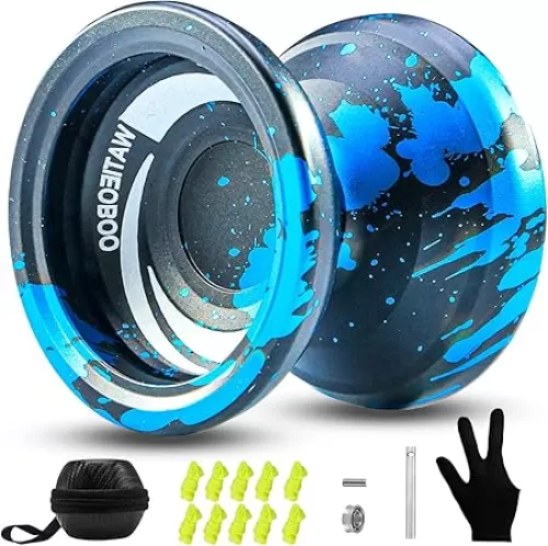 WATIEOBOO Yoyo R8 Responsive Yoyo for Kids, Professional Unresponsive Yo yo for Adults Pro Metal Trick Yoyos with Yo Yo Bearing Kit 10 Strings, Case & Gloves(Blue Black)