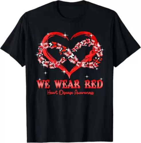 We Wear Red Butterfly Heart Heart Disease Awareness T-Shirt