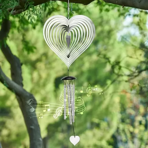 Wind Chimes with Heart Wind Spinner, Outdoor Garden Decor Wind Spinner for Women, Mom, Retirement, Teacher, Parents Birthday, Memorial, Garden Porch Patio Home Decor