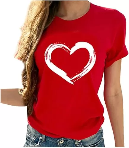 Women Love Heart Graphic Tees Shirt Short Sleeve Tops Tshirts Regular Fit Tunic Blouse Cute Funny Gift Clothes 2023