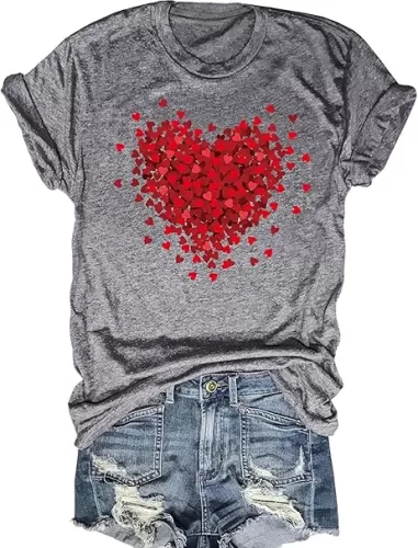 Women Love Heart Graphic Tees Tops Cute Short Sleeve Tshirts Mom Gifts Girls Heart Tops