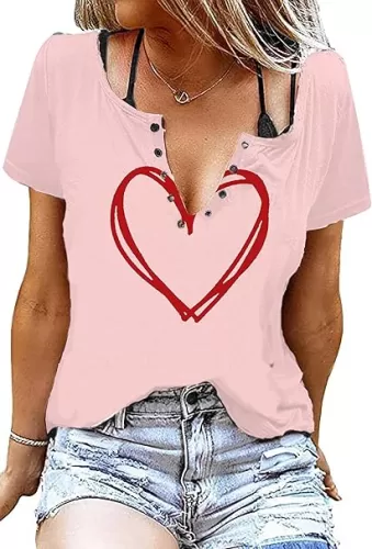 Women Valentine Tops Shirts Love Heart Graphic Valentine