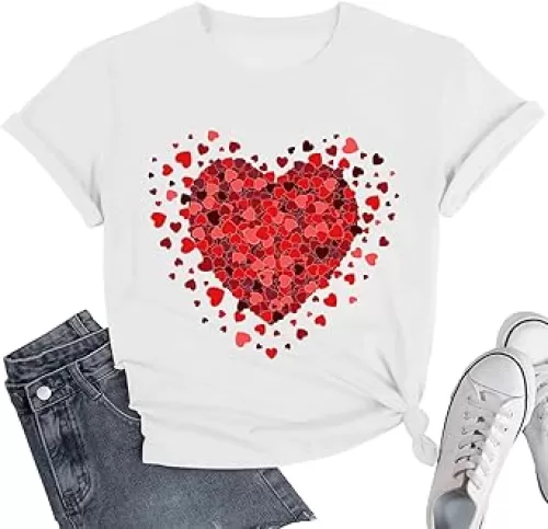 Womens Valentines Shirt Pink Love Heart Graphic Tshirts Funny Teen Girl