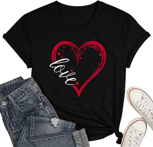 Womens Valentines Shirts Cute Love Heart Tshirts Funny Teen Girl