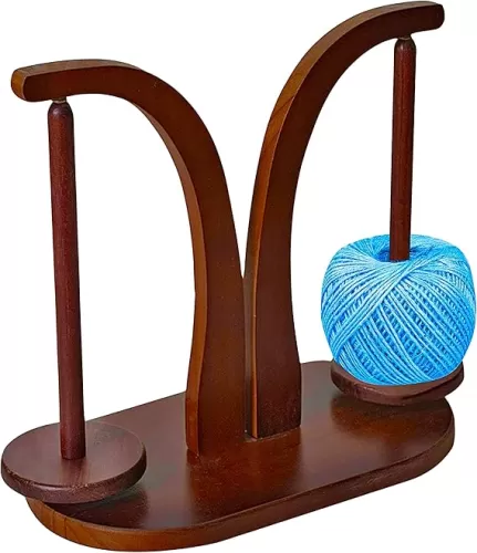 Wooden Yarn Ball Holder - Brown Yarn Holder for Crocheting Big Sully Spinner with 1 Spindle Ball for Crocheting Spinner Gift for Knitting Lovers