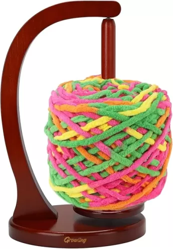 Wooden Yarn Holder for Crocheting, Upgrade Larger Size & Magnetic, Rotating Pendulum Yarn Ball Dispenser Stand, Yarn Spinner as Surprise Gift for Knitting Lovers (Mahogany)