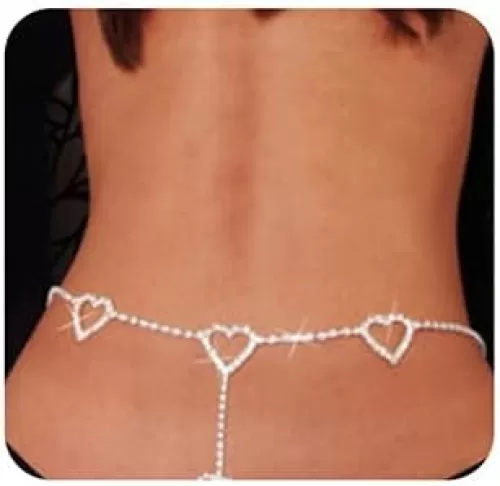 Xerling Bling Rhinestone Waist Chain Heart Shape Belly Chain Love Heart Pendant Body Chain for Women Crystal Belt Belly Chain