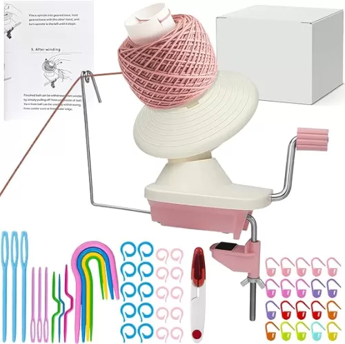 Yarn Ball Winder, Yarn Spinner for Crocheting, Hand Operated Yarn Ball Winder for Knitting Lovers，Included Scissors， Storage Pouches and Knitting Crochet Hook Set