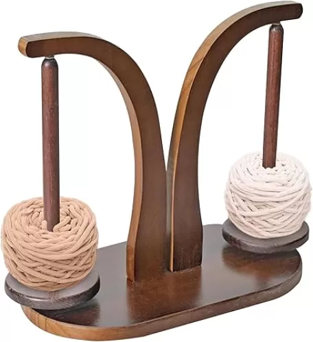 Yarn Holder for Knitting and Crocheting, Wooden Magnetic with Two Yarn Balls Wooden Yarn Spinner for Crochet Magnetic Yarn Holder with 2 Spindles for Knitting Lovers, Crochet Accessories