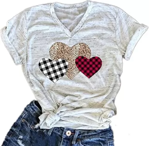 Yimoya Womens Cheetah Print Valentine Shirts Cute Buffalo Love Heart XOXO Graphic Tees Gifts