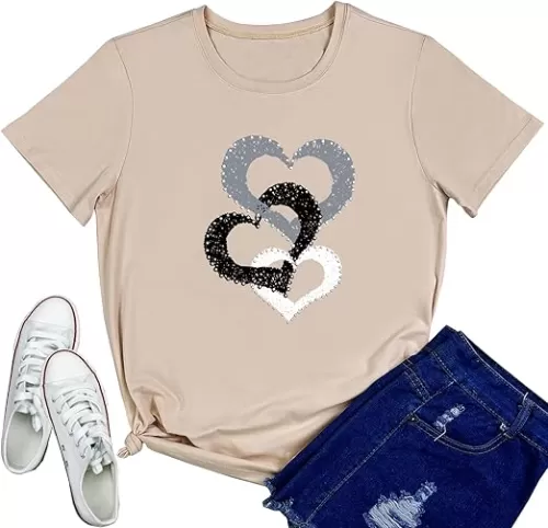 YITAN Women Cute Graphic Tee Heart T-Shirts