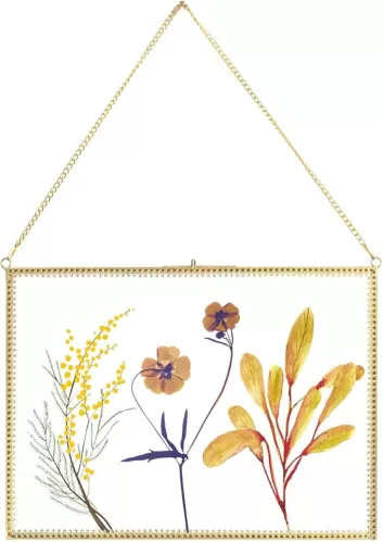 Yolmina Dried Flowers Frame, Wall Hanging Picture Frame Heart Shape Brass Outlook Decor Glass Photo Frame Ornament for Pressed Flowers 8x12 inch Frame Only