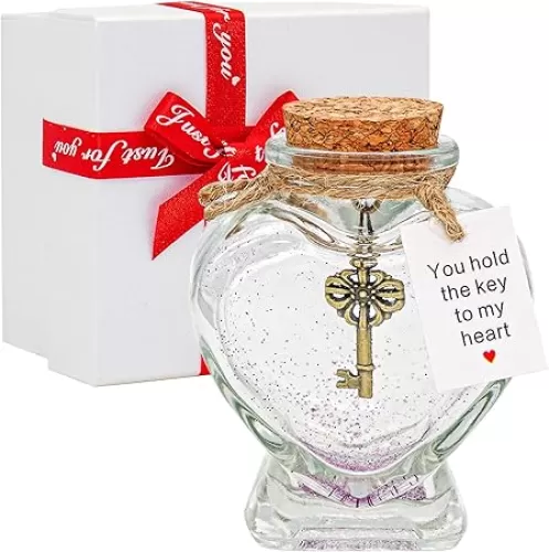 You Hold the Key to My Heart -Handmade Creative Decorative Bottle Gift for Girlfriend Boyfriend Valentine’s Day, Christmas-Funny Ornament Gift for Wife Husband (Heart Shaped Jar)