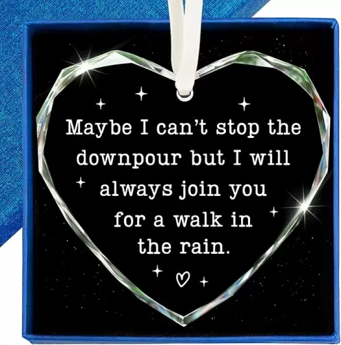 ZAGKOO Friendship Gifts - Friend Birthday Gifts for Women, Friend, Soul Sister, Work Bestie, BFF - Friend Long Distance Gift for Her, Him - Maybe I Can't Stop The Downpour Heart Shaped Glass Ornament