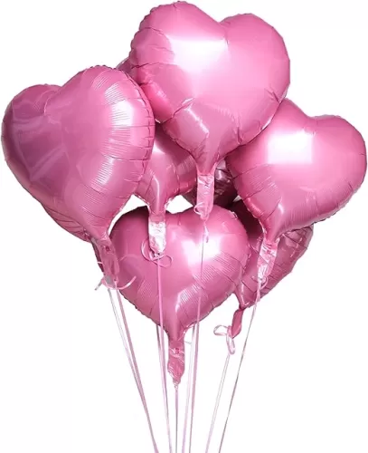 10 pcs Pink Heart Foil Balloons 18" Heart Shaped Mylar Balloons, Helium Support Love Valentines Day Wedding Bridal Engagement Party Anniversary Decorations