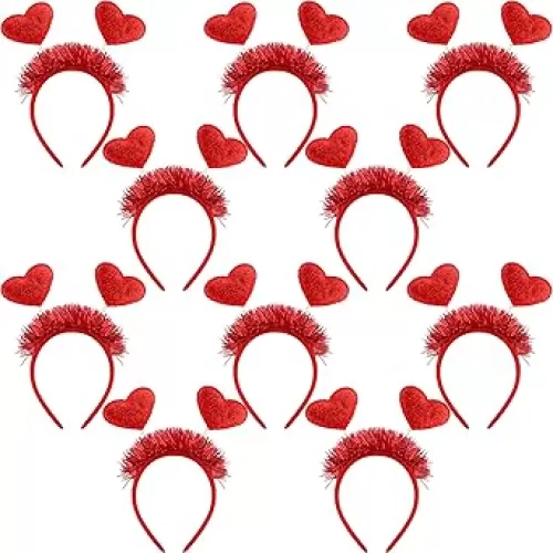 10 Pcs Valentines Heart Headband Glitter Tassel Headpiece Red Love Hearts Boppers Hairband for Valentine Wedding Birthday Party Gift