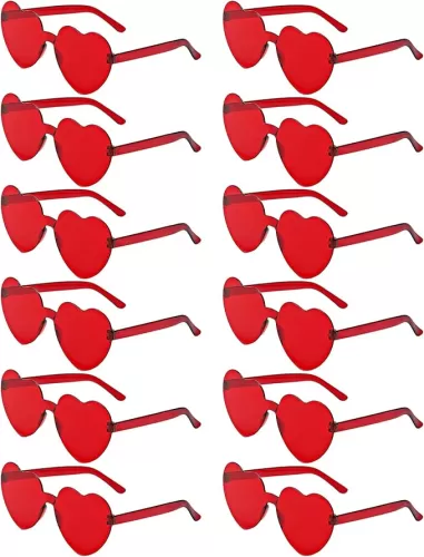 12 Pairs Heart Shaped Sunglasses Candy Color Rimless Fun Heart Glasses for Women Party Favors