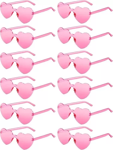 AGGKKY 12 Pairs Heart Shaped Sunglasses for Women Colorful Glasses Fun Trendy Transparent Heart Sunglasses Party Favor (Pink)