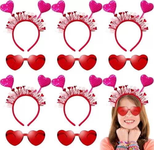 12 Pcs Valentines Day Heart Headband and Heart-Shaped Glasses, Heart Sequin Headband, Heart Shape Decor Headband for Valentine Props Halloween Party Costume Accessory