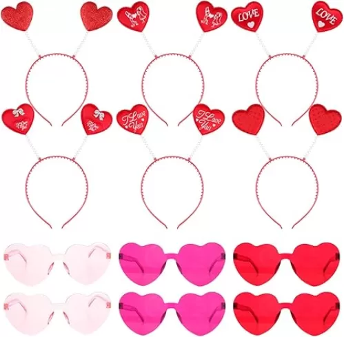 12 PCS Valentines Heart Headbands and Valentines glasses