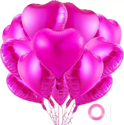 12Pcs Hot Pink Heart Balloons, 18 Inch Heart Shape, Love Balloons for Valentine