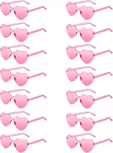 Aqlithle 14 Pairs Heart Shaped Sunglasses for Women, Pink Rimless Glasses, Frameless Love Glasses, Fun Trendy Transparent Heart Sunglasses Valentines Party Favor