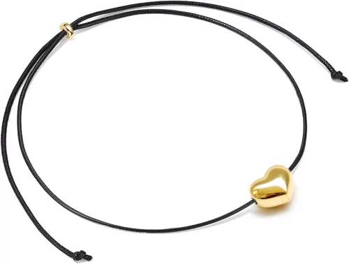 14K Gold Plated Heart Choker Necklace for Women Adjustable Big Chunky Love Pendant Necklaces Trendy Jewelry Gift for Her