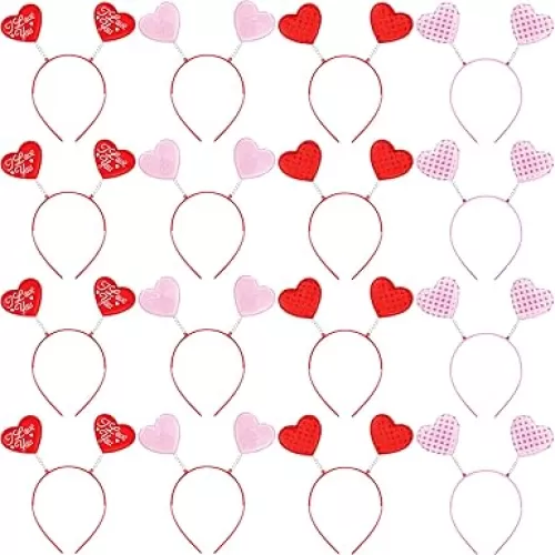 16 Pcs Valentine Headbands Love Heart Antenna Hair Headpiece Red Heart Bopper for Women Girls Valentines Party Decor Photo Props