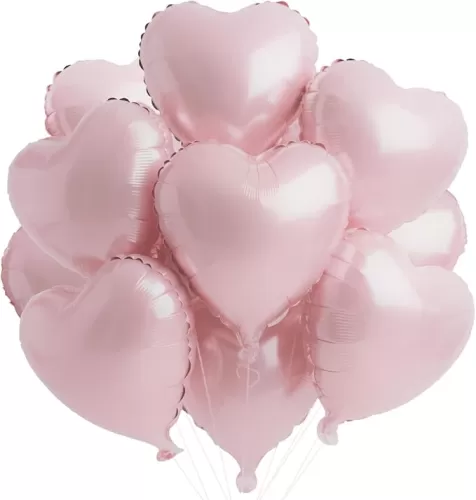 18 Inch Baby Pink Heart Balloons, 12 Pcs Heart Foil Balloons, Pink Birthday Decoration, Heart Shaped Balloons, Valentine Balloons for Birthday Party Wedding Baby Shower Valentines Day Decorations