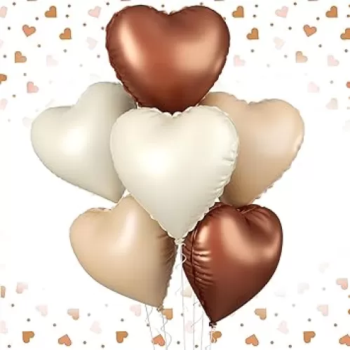 18 Inch Cream Heart Balloons, Brown Tan Cream Helium Heart Shape Balloons, 6 PCS Nude Valentin Balloon Decoration for Valentine