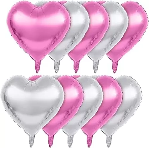 18 Inch, Pack of 10 Heart Shaped Balloons - Big Metallic Foil Balloon for Valentine