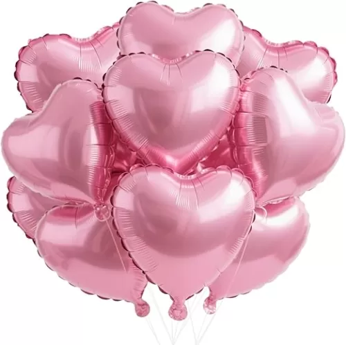 18 Inch Pink Heart Balloons, 12 Pcs Heart Foil Mylar Balloons, Pink Birthday Decoration, Love Balloons Valentine Balloons for Birthday Party Wedding Baby Shower Valentines Day Decorations (Pink)