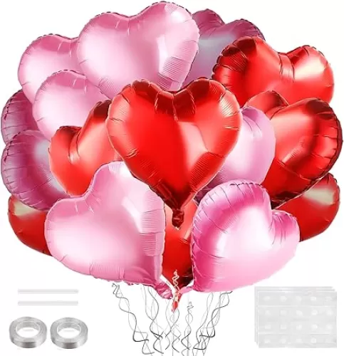 18 Inches Red and Pink Heart Balloons, 20 Pcs Foil Heart Shaped Balloons Mylar Valentines Balloons Helium Support for Valentine