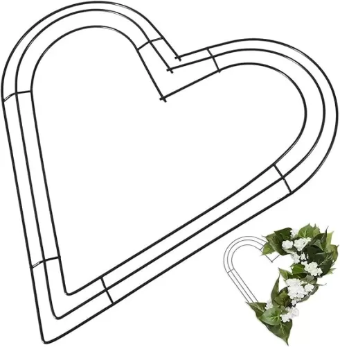 1PC Heart Wreath Frame, 14 Inch Iron Base Flower Arrangement Wire Wreath Frame, Decorative Wall Garland Rings for Valentine Yard Background Wedding Accessories..