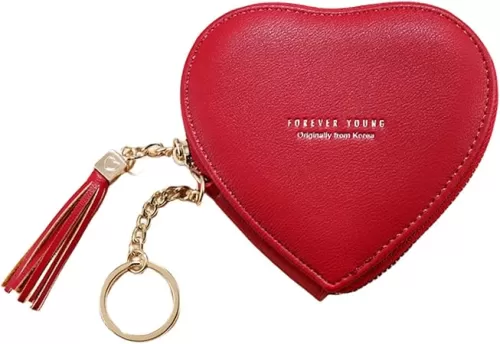 1Pcs Heart Shaped Coin Purse Female Handheld Leather Small Wallet With Keychain Coin Clip Coin Purse for Shopping Dating and Traveling (red)