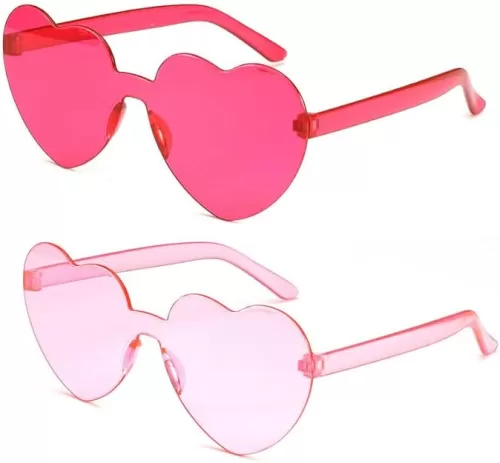 2 Pieces Heart Shape Sunglasses Rimless Transparent Candy Color Sunglasses Party Favor for Adult and Kids