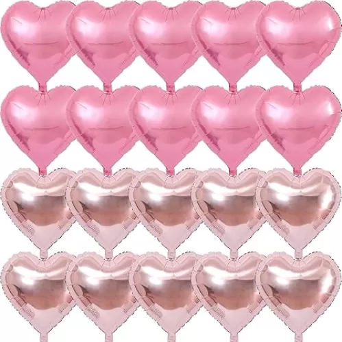 20 Pcs Pink Rose Gold Heart Balloons 18 Inch Valentines Day Decoration Foil Heart Shaped Balloons Helium Mylar Balloons Foil Balloon for Women Kids Birthday Wedding Proposal Bridal Party Decor