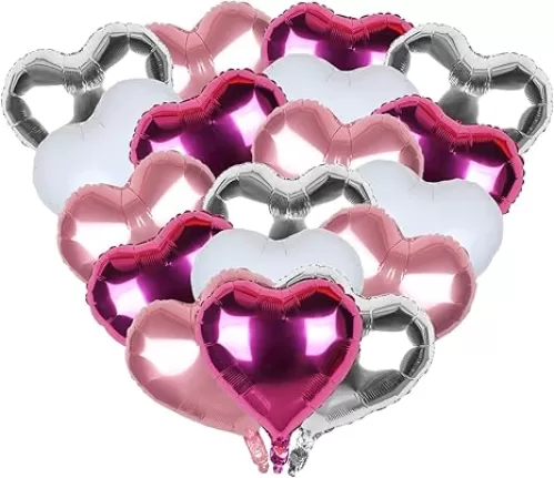 20pcs 18 Inch Hot Pink Heart Foil Balloons for Valentines Day, Weddings, Bridal Showers & Anniversaries