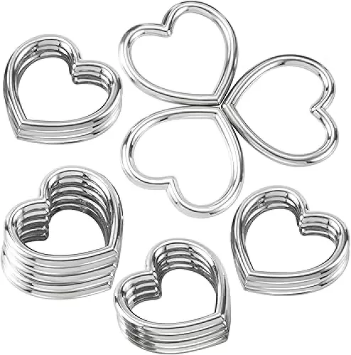 20pcs Heart Shape Craft Ring Buckles, Hollow Metal Linking Rings for Valentines DIY Gothic Punk Leather Choker Necklace Anklet Bracelet Belts Bags Shoes-Silver