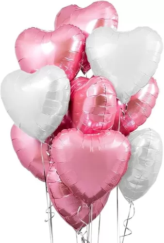 20pcs Pink White Heart Mylar Balloons, 18inch Pink Heart and White Heart Balloons for Birthday Decoration Wedding Baby Shower Engagement Valentine