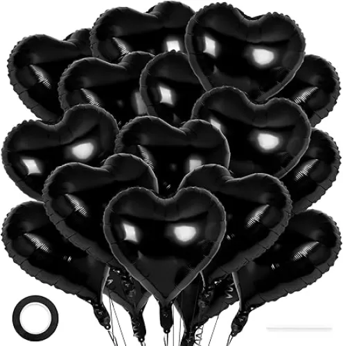 24 Pcs Black Heart Balloons, 18 inch Heart Shape Foil Balloons Love Balloons Valentine Balloons for Birthday Party Wedding Engagement Party Baby Shower Valentine Day Decorations (Black)