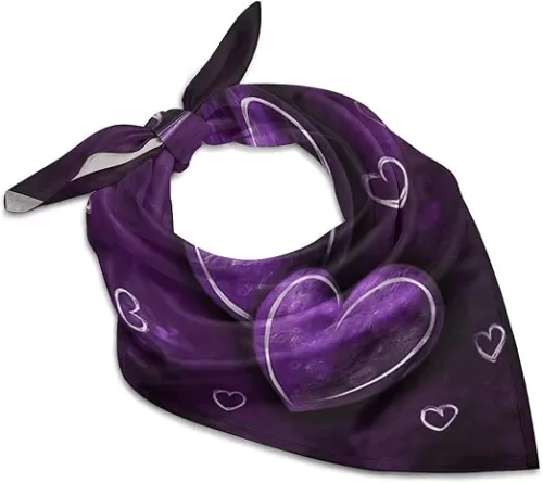 25" Silk Head Scarf Purple Hearts Silk Scarf for Women Men Hair Scarves Bandanas Small Square Scarfs