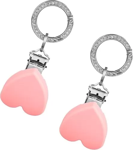 2pcs Hat Clips, Cute Hat Holder for Travel on Bag Silicone Hat Clip Hat Clip for Purse Hat Luggage Clip for Protecting Hat from Falling (Heart Shape) Pink, Silver