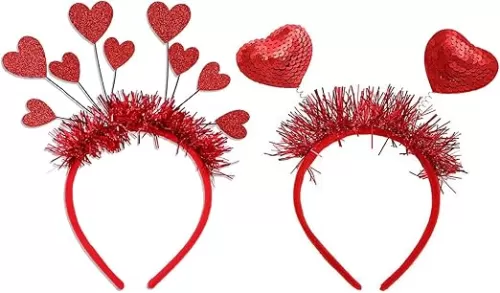 2PCS Valentines Day Heart Headband Red Heart Head Bopper Sequin Heart Hair Accessories for Party Props Holiday Wedding Birthday Costume Accessory
